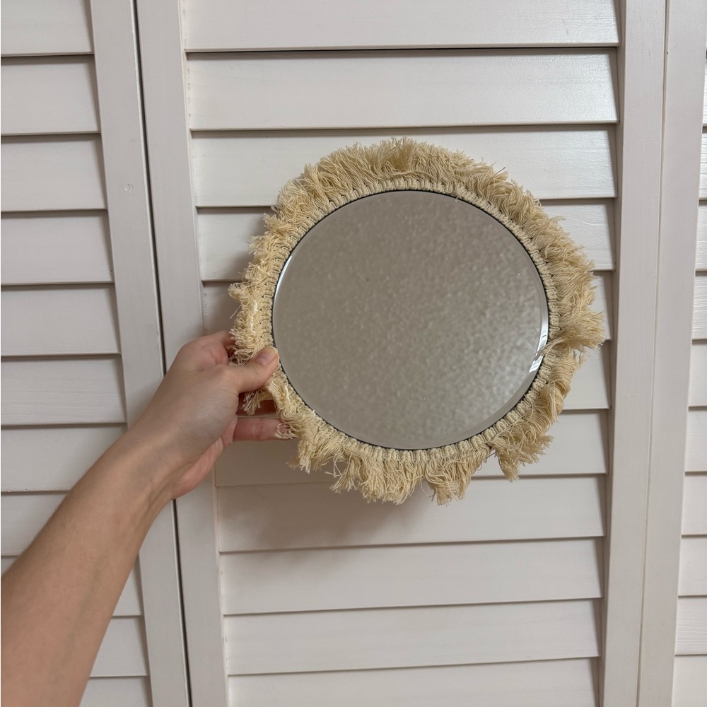 Fringed Round Wall Mirror - Cream